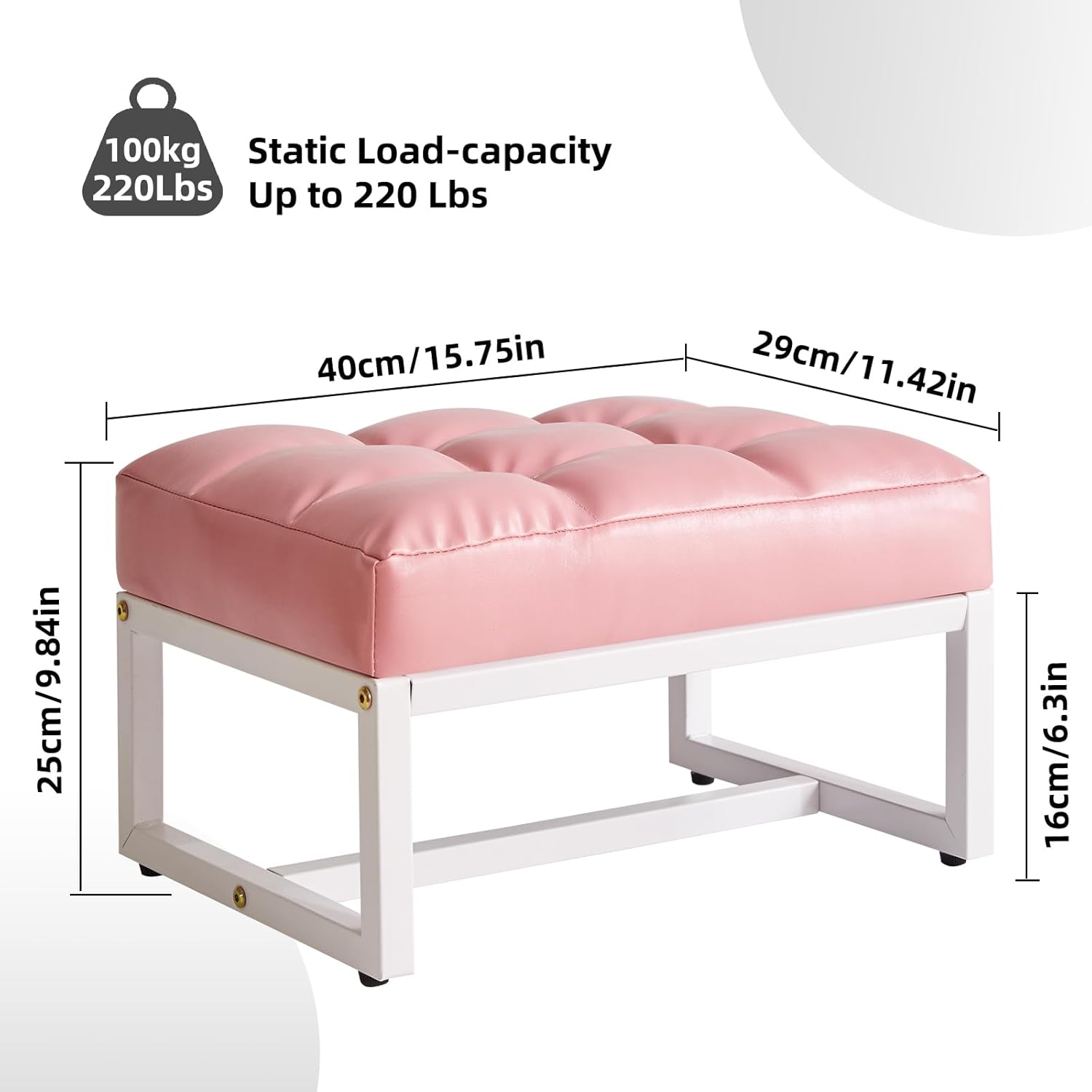 Aibiju Small Footstool, Rectangle Ottoman with Faux Leather Padded Seat, Change Shoes Bench, Sofa Footrest Extra Seating for Living Room Entryway Office, Pink YD-JD139P